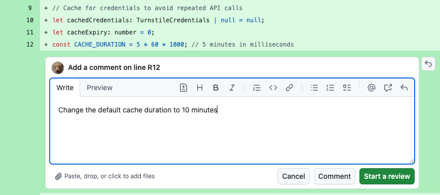 Example comment in GitHub PR